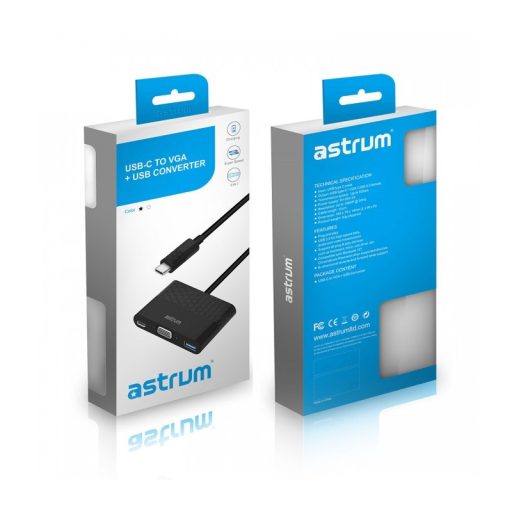 Astrum DA610 USB-C 3.1 - VGA + USB-C + USB 3in1 adapter ezüst