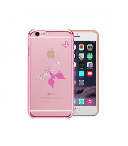 Astrum MC290 keretes pillangó mintás, Swarovski köves Apple iPhone 6/6S hátlapvédő pink