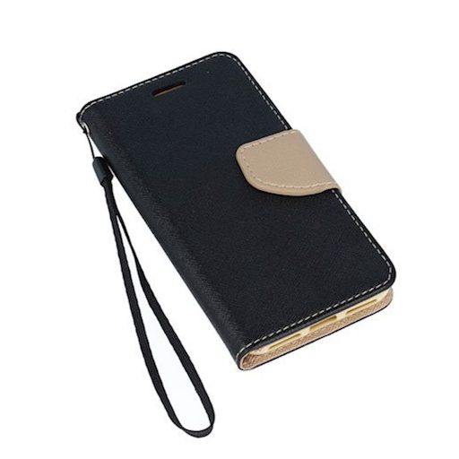 Fancy Apple iPhone 13 (6.1) oldalra nyíló mágneses könyv tok szilikon belsővel fekete - arany