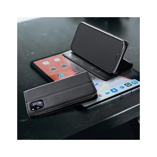 Bőr tok - Samsung A037F Galaxy A03s (2021) oldalra nyíló mágneses könyv tok szilikon belsővel fekete