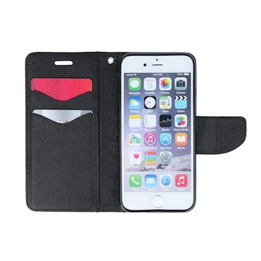 Fancy Apple iPhone 14 (6.1) oldalra nyíló mágneses könyv tok szilikon belsővel arany - fekete