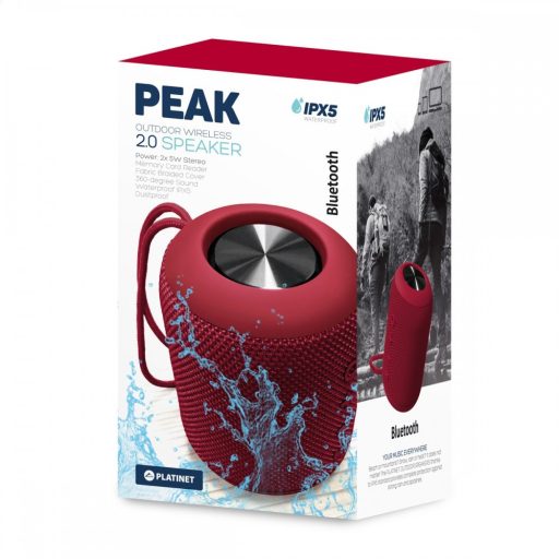 Platinet PMG13 IP5X bluetooth hangszóró, 10W (2*5W), BT V4.2, AUX, USB, MicroSD, piros