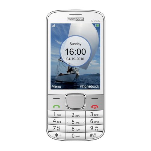 Maxcom MM320 mobiltelefon, fémházas, kártyafüggetlen, bluetooth-os, fm rádiós fehér (magyar nyelvű menüvel)