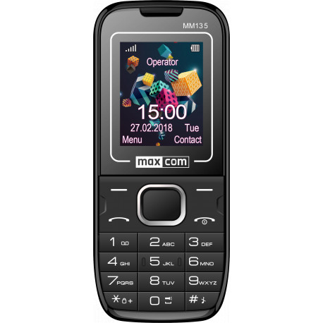 Maxcom MM135 mobiltelefon, dual sim-es kártyafüggetlen, bluetooth-os, fm rádiós fekete (magyar nyelvű menüvel)