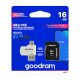 Goodram microSDHC 16GB Class 10 memóriakártya SD adapterrel, Micro USB / USB OTG kártyaolvasóval és Artisjus matricával - M1A4-0160R12