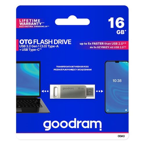 Goodram 16GB (USB-A 3.2, Type-C) ezüst pendrive Artisjus matricával - ODA3-0160S0R11 