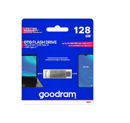 Goodram 128GB (USB-A 3.2, Type-C) ezüst pendrive Artisjus matricával - ODA3-12840S0R11 