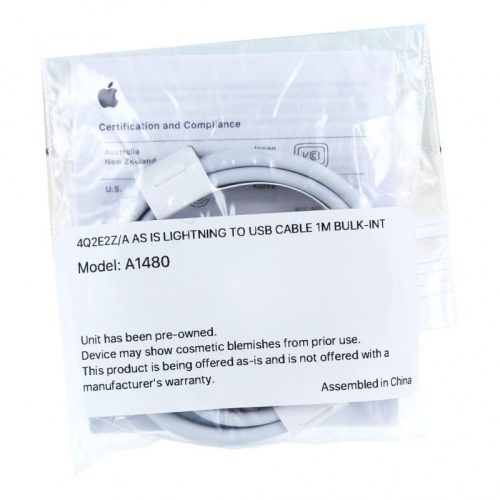 Apple A1480 USB - Lightning (8Pin) gyári adatkábel 1 méter (MD818ZM/A) tanúsítvánnyal