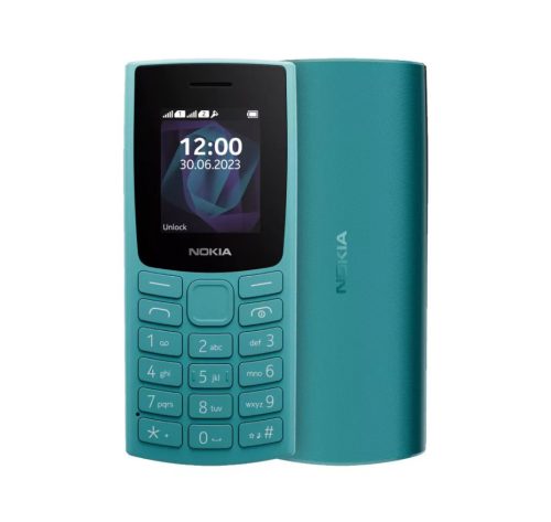 Nokia 105 (2023) nyomógombos mobiltelefon, kártyafüggetlen, dual SIM, ciánkék