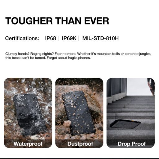 AGM H6 Lite ütés- és vízálló 4+128GB IP68 érintős mobiltelefon, kártyafüggetlen, Dual Sim, fekete, 6,56 inch