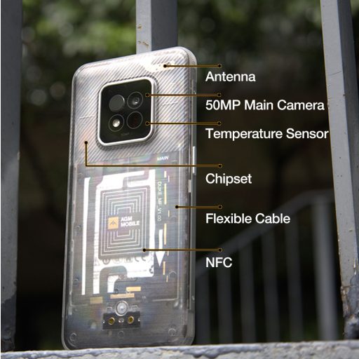 AGM X6 Phantom 5G ütés- és vízálló 8+128GB IP69K hőkamerás mobiltelefon, kártyafüggetlen, Dual Sim, áttetsző hátlappal, 6,78 inch