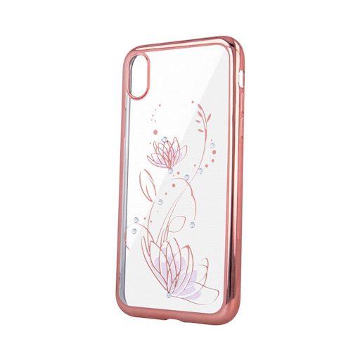 Virágmintás köves tok (Lotus) - Huawei P30 vékony szilikon tok rozéarany