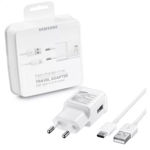 BLISZTERES Samsung EP-TA20EWE gyári hálózati fehér gyorstöltő 2A EP-DW700CWE fehér gyári Type-c adatkábellel 1.5m 15W