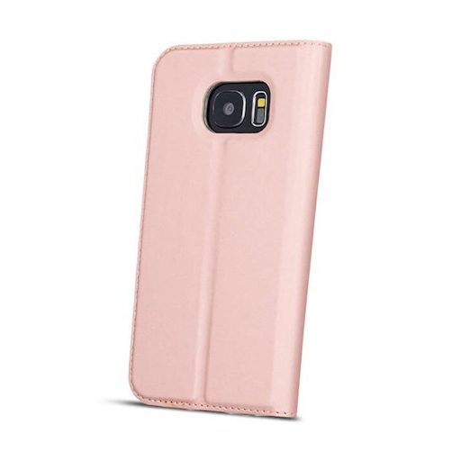Smart Look Huawei Y7 Prime (2018) oldalra nyíló bőrhatású ablakos könyv tok szilikon belsővel rozéarany
