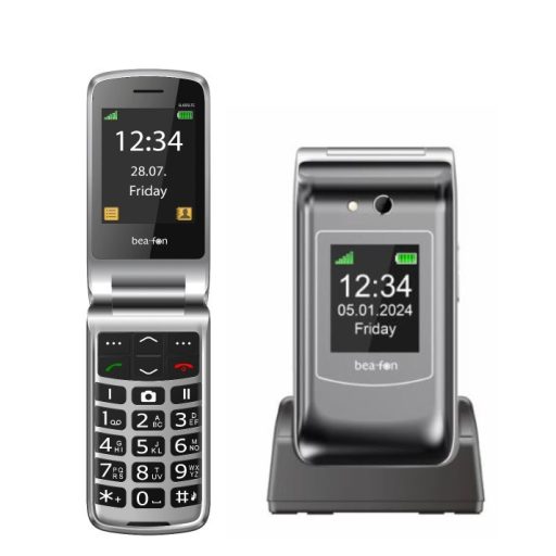Beafon SL646 kártyafüggetlen kinyitható mobiltelefon SOS gombbal, dokkolóval, ezüst