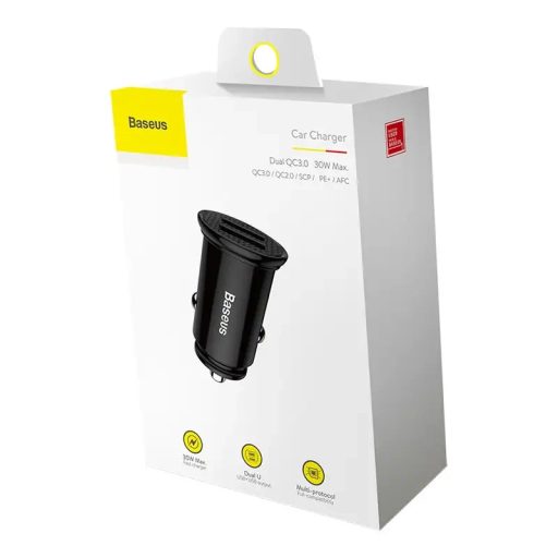 Baseus Circular autós gyorstöltő 2xUSB, QC 3.0, 5A, 30W (fekete)
