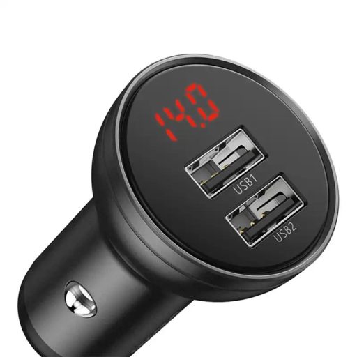 Baseus autós töltő kijelzővel, 2x USB, 4,8A, 24W (szürke)