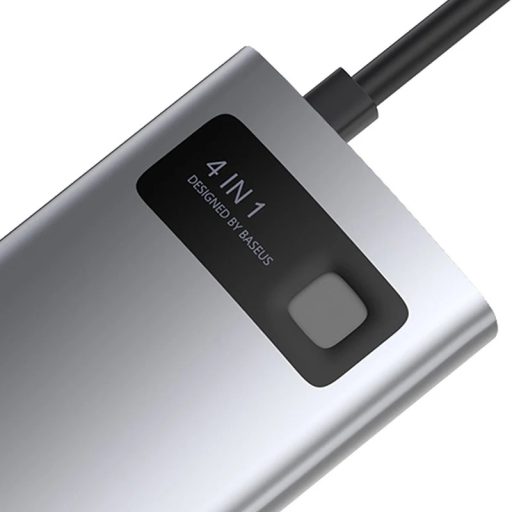Baseus Metal Gleam Series 4 az 1-ben hub, USB-C - USB 3.0 + USB 2.0 + HDMI + USB-C PD (szürke)