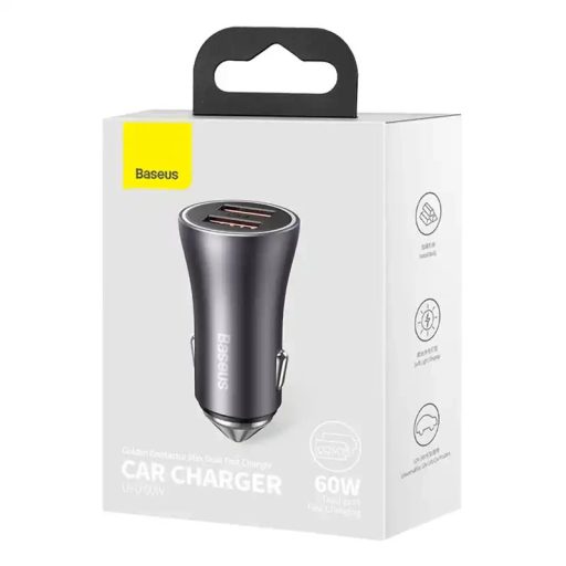 Baseus Golden Contactor Max autós töltő, 2x USB, 60W (szürke)