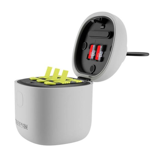 Allin doboz Telesin vízálló háromcsatornás töltő + 2 akkumulátor GoPro Hero 12 / Hero 11 / Hero 10 / Hero 9 kamerákhoz (GP-BTR-905-GY-B)