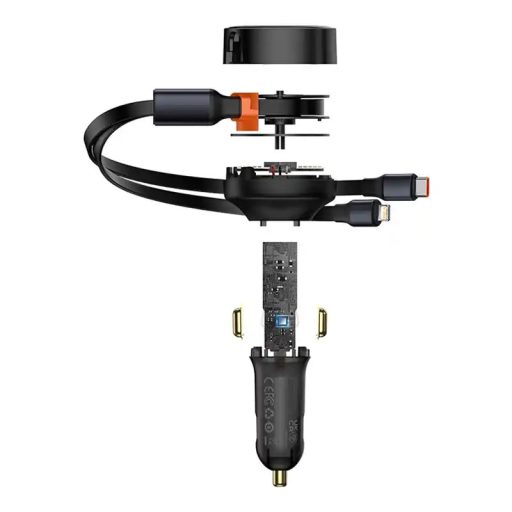 Baseus Enjoyment autós töltő USB-C + Lightning kábellel, 3A, 30W (fekete)