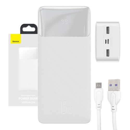 Baseus Bipow Powerbank, 30000mAh, 15W (fehér)