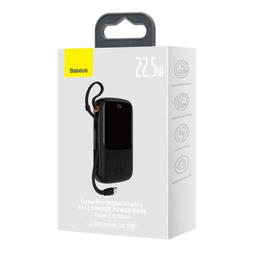 Baseus Qpow PRO Powerbank kábellel, 10000mAh, 22,5W (fekete)