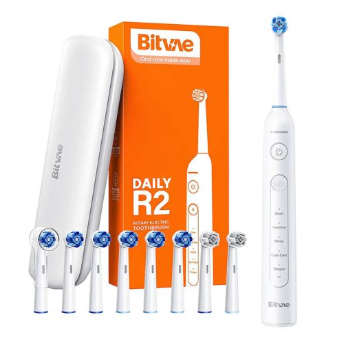 Rotary toothbrush with tips set and travel case Bitvae R2 (white)