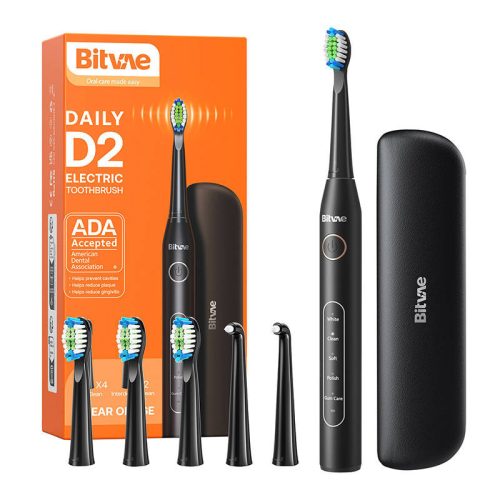 Sonic toothbrush with tips set and travel case D2 (black)