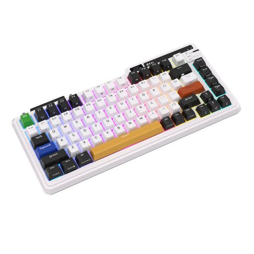 Royal Kludge KZZI K75 pro RGB vezeték nélküli mechanikus billentyűzet, Eternity Switch (fekete és fehér) (QWERTY)