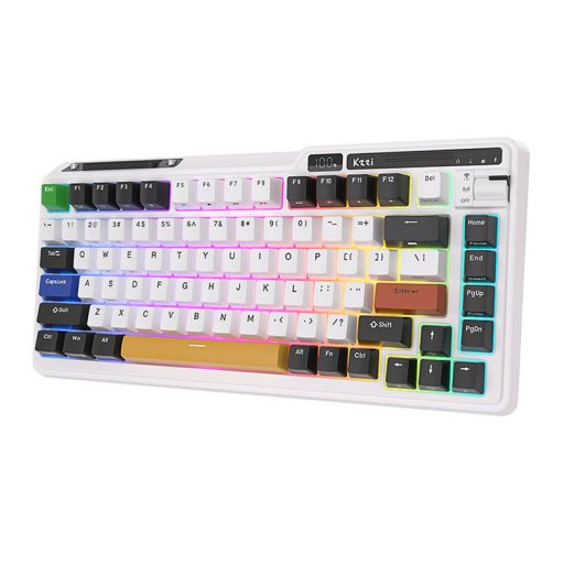 Royal Kludge KZZI K75 pro RGB vezeték nélküli mechanikus billentyűzet, Eternity Switch (fekete és fehér) (QWERTY)