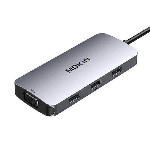 MOKiN 7in1 Adapter Hub USB-C to 2x HDMI + 3x USB 2.0 + DP + VGA (silver)