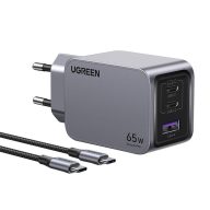  UGREEN Nexode Pro fali töltő, USB + 2x USB-C, 65W + USB-C kábel, 1.5m (fekete)