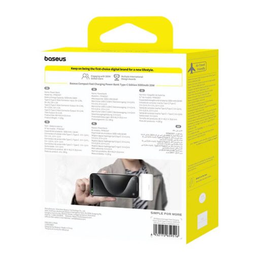 Baseus Compact powerbank, 5000mAh, 20W, USB-C (fehér)