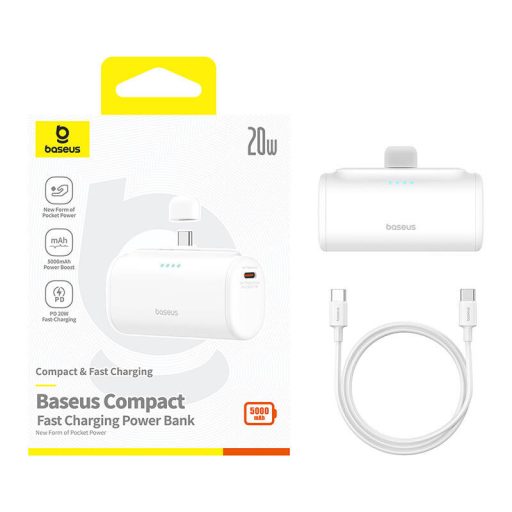 Baseus Compact powerbank, 5000mAh, 20W, USB-C (fehér)