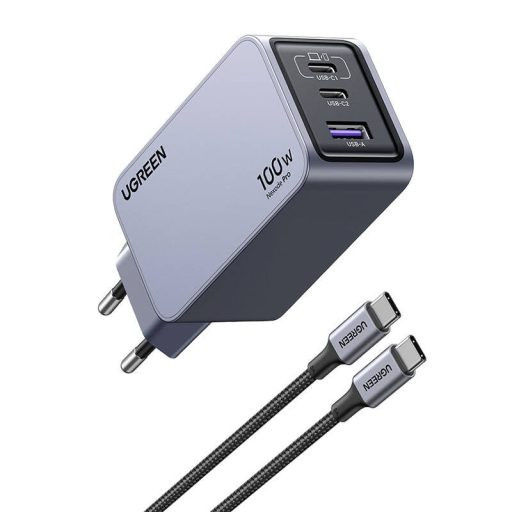 UGREEN Nexode Pro fali töltő, 100W, GaN, USB + 2x USB-C (szürke)