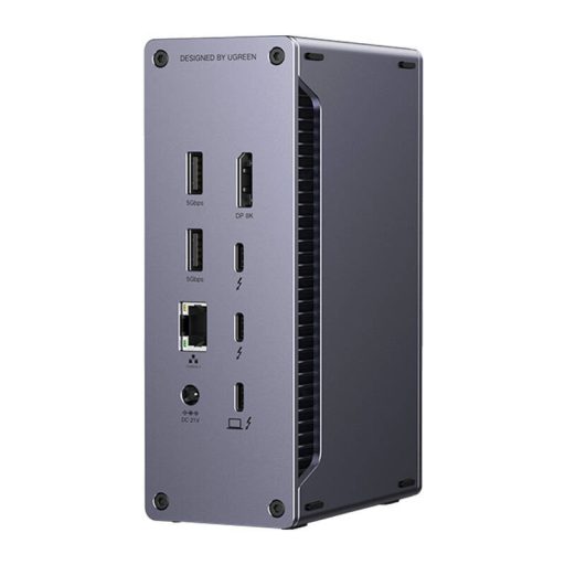 UGREEN U710 dokkolóállomás, 2x Thunderbolt 4, DisplayPort 8K 30Hz, 4x USB, USB-C, RJ45, SD/TF, AUX, PD 90W (szürke)