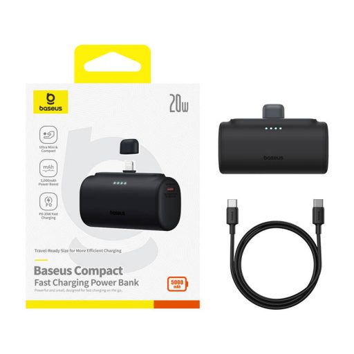 Baseus Compact powerbank, 5000mAh, 20W (fekete)