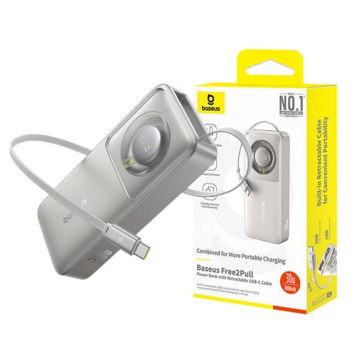 Baseus Free2Pull powerbank kábellel, 10000mAh, 30W (szürke)