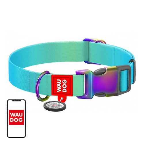 Waudog gradient nylon dog collar with QR code, blue , size M