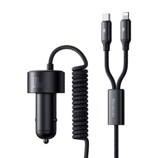 Mcdodo CC-0370 autós töltő, USB-C, Lightning, 120W, visszahúzható kábelek