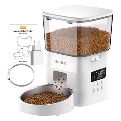 Rojeco 2 literes automata kisállat etetőgép, gombos verzió (fehér)