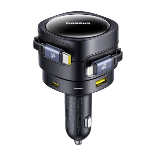 Baseus Enjoyment Max autós töltő USB-C + villámkábellel és USB-A + USB-C portokkal 90W Fekete