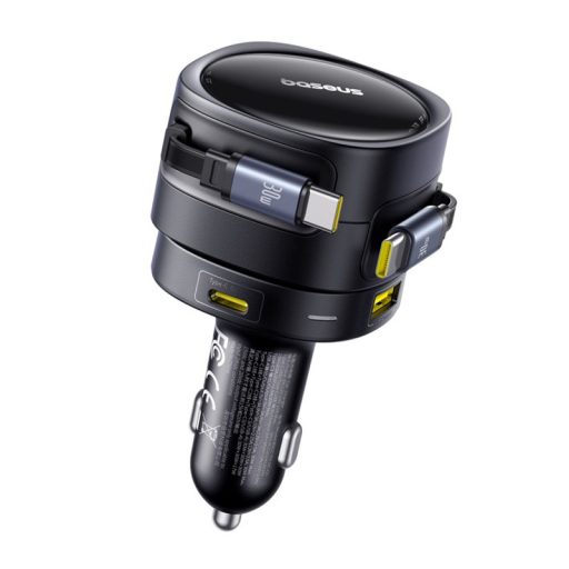 Baseus Enjoyment Max autós töltő USB-C+USB-C kábelekkel és USB-A+USB-C portokkal 90W Fekete