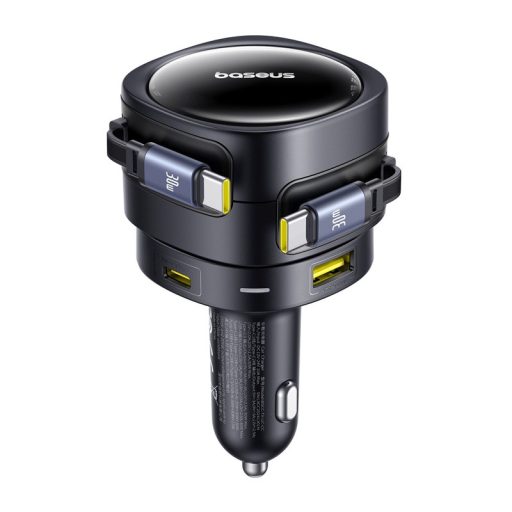 Baseus Enjoyment Max autós töltő USB-C+USB-C kábelekkel és USB-A+USB-C portokkal 90W Fekete