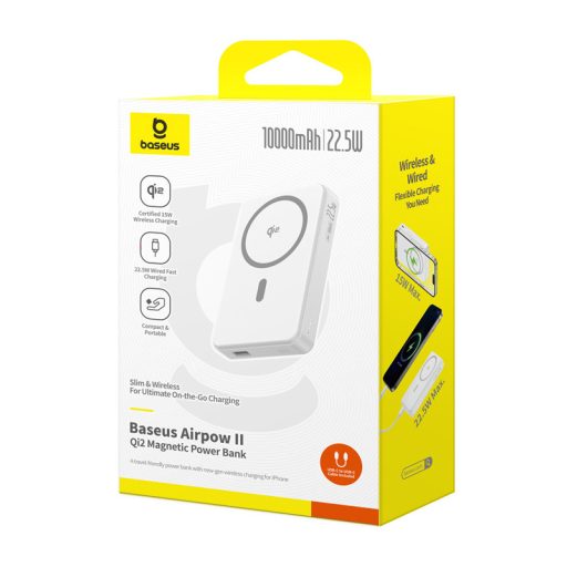 Baseus Airpow2 Qi2 mágneses powerbank 10000mAh 22.5W (fehér)