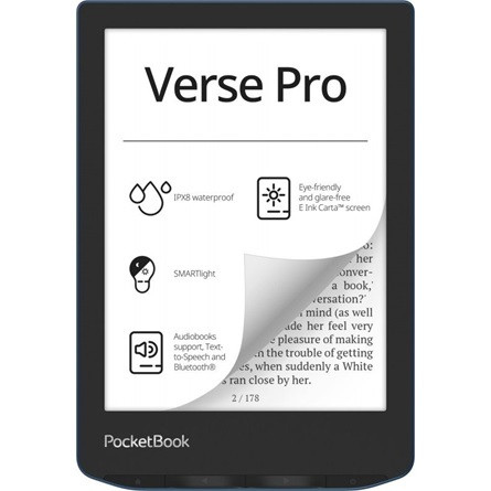 PocketBook Verse Pro 6" E-Ink Carta vízálló e-book olvasó fekete-kék IPX8 (Azure)