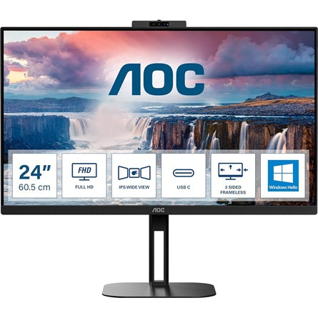 AOC 24V5CW 23.8" IPS LED monitor fekete 75Hz FreeSync (USB-C: 65W; webcam: 2MP)