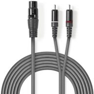   Nedis XLR 3-Tűs Aljzat, RCA Dugasz x2, PVC, nikkelezett, szimmetrikus sudió kábel, 1.5m, sötét szürke (COTH15220GY15) (COTH15220GY15) (COTH15220GY15)