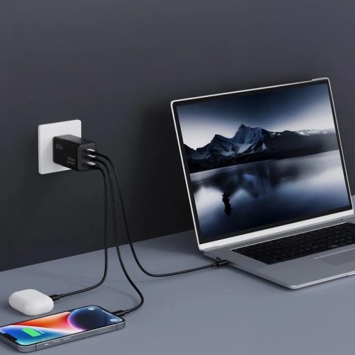 BLUE STAR utazó töltő GaN 4A 65W 2 x Type C + USB A PD QC4.0 VT-43 fekete